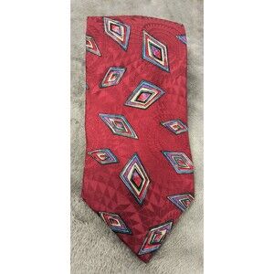 Vintage Pierre Balmain Couture Silk Tie Red Abstract Geometric Necktie‎ 56"